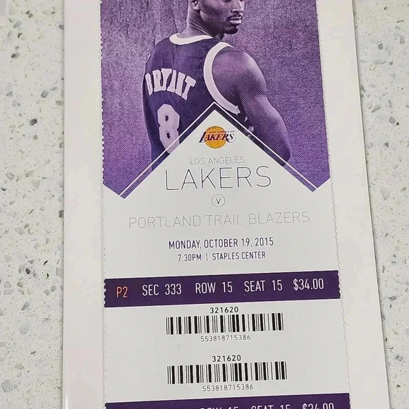 Kobe Bryant Ticket Stub - Final Season - Oct 19, 2015 - Picture 1 of 2